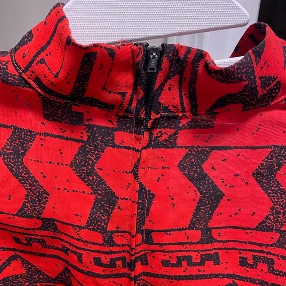 Vintage 80s Red Black Geometric Dress Shoulder Pads Size 8 - Picture 6 of 9